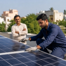 Technician providing after-sales solar service